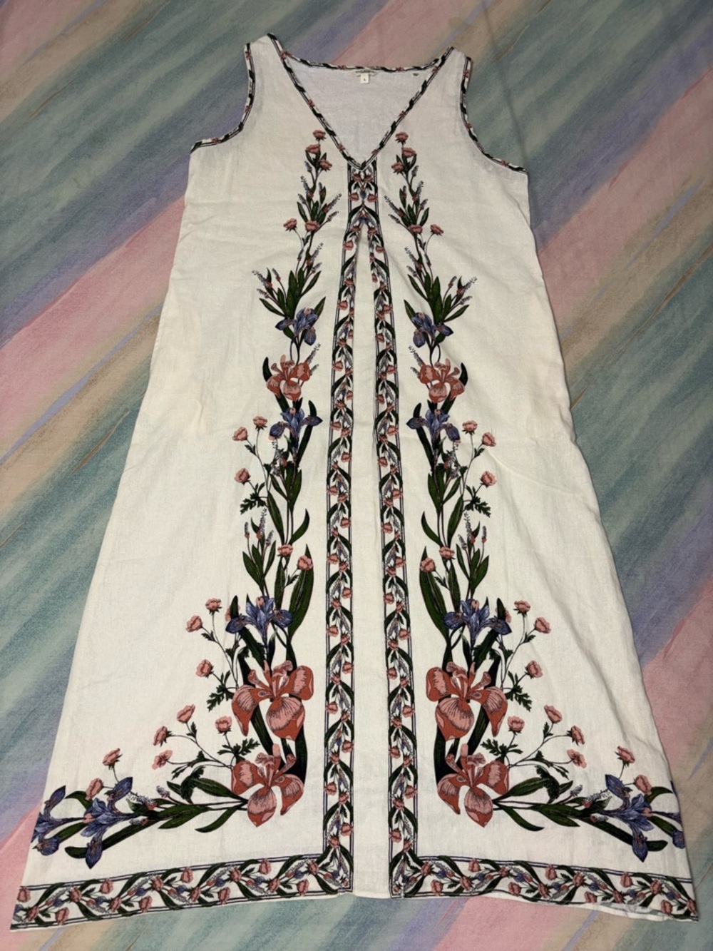 Max Studio V-Neck Linen-Blend Maxi Dress Women's size L